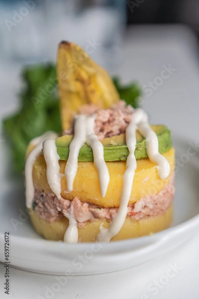 Obraz Pre-Columbian Peruvian cuisine "Causa limeña (Causa a la limeña)".