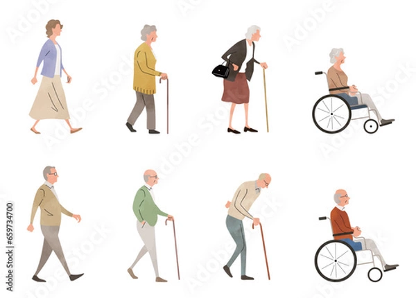 Fototapeta ベクターイラスト素材：シニア男性とシニア女性のライフステージ
