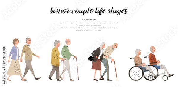 Fototapeta ベクターイラスト素材：シニアカップルのライフステージ
