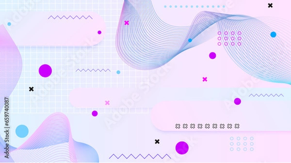 Obraz Blue purple and pink minimalist abstract background with memphis style in geometric