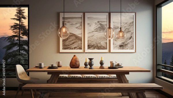 Fototapeta Bright sunlight fills the modern loft apartment with elegance generated by AI