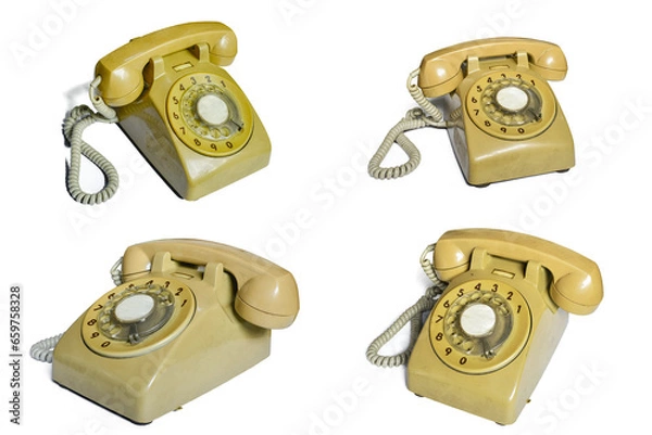 Obraz Old  yellow telephone on white background,clipping path