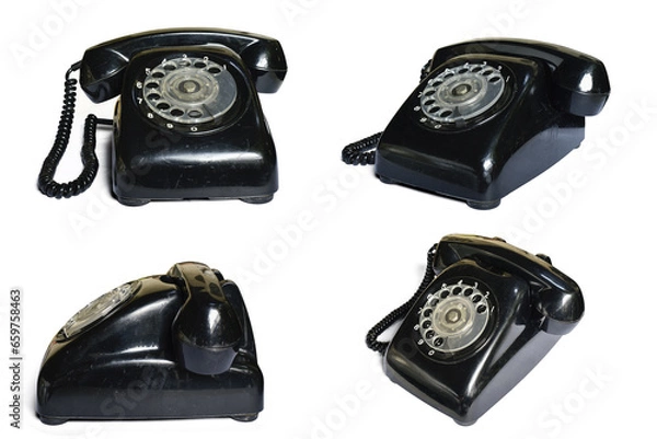 Obraz Old  Black telephone on white background,clipping path