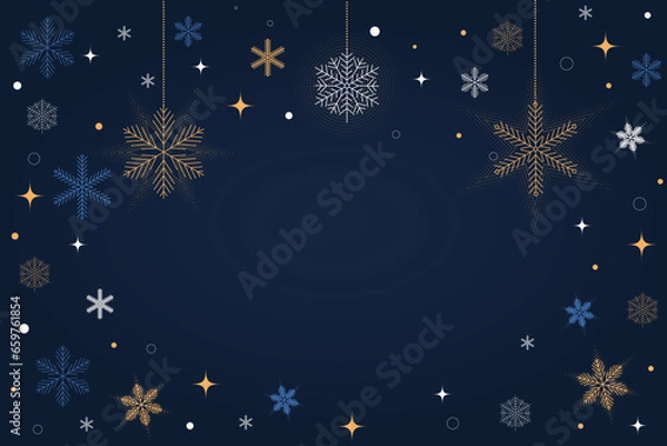 Fototapeta Christmas greeting card background. Design template of beautiful snowflakes in modern flat style. Christmas decorations. Vector. Vector illustration
