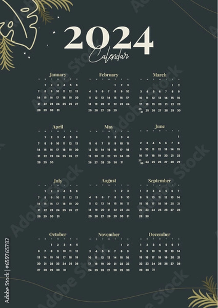 Obraz classic floral 2024 clean calendar template