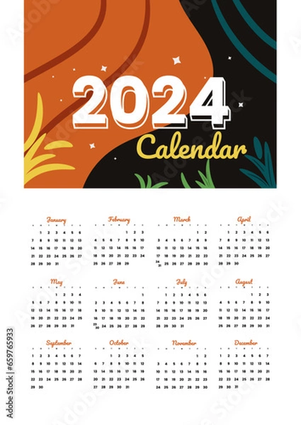 Obraz orange abstract floral 2024 clean calendar template