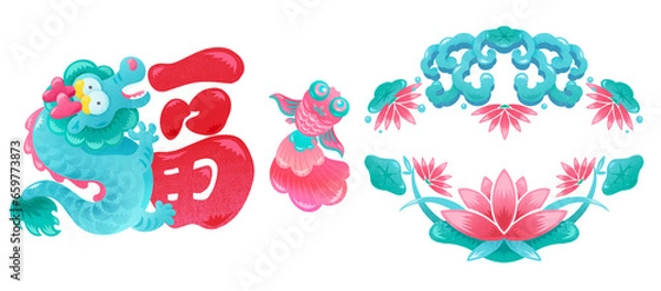 Obraz Creative Typography Blessing Character Design for the Year of the Dragon Spring Festival