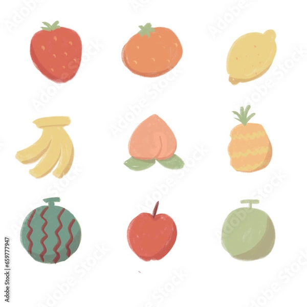 Fototapeta シンプルなフルーツのイラストセット