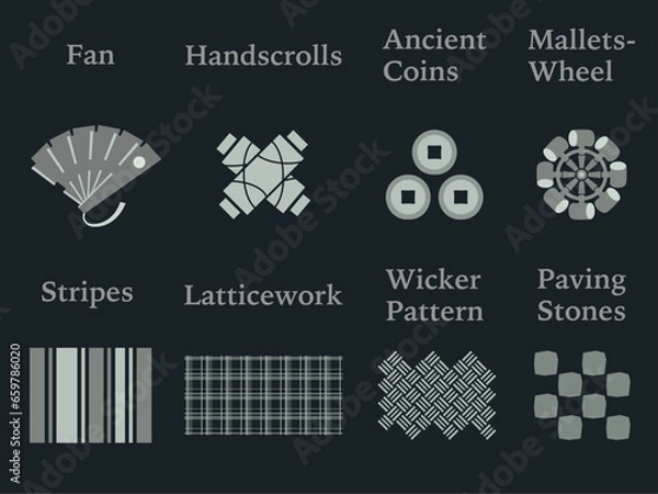 Fototapeta 日本の伝統的文様 Bセット / Japanese Patterns, Motifs, Crests Kit-B