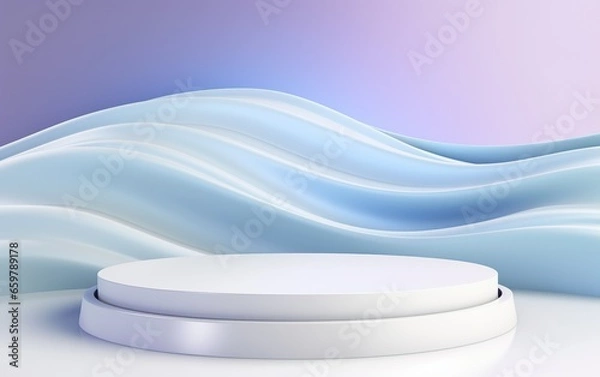 Fototapeta Product display background podium scene with 3D texture of wavy lines in light pastel pink, blue and purple tones. Beauty, skincare, technology products concept.