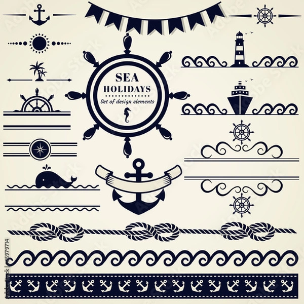 Obraz Nautical and sea design elements. Vector set.