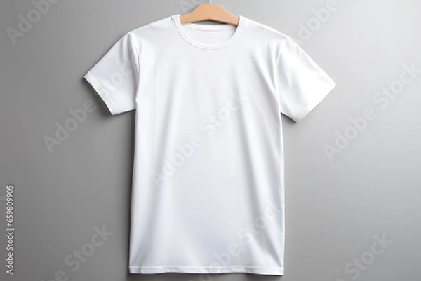 Fototapeta Blank White T-Shirts Mock-up hanging on grey wall, Ready to replace your design
