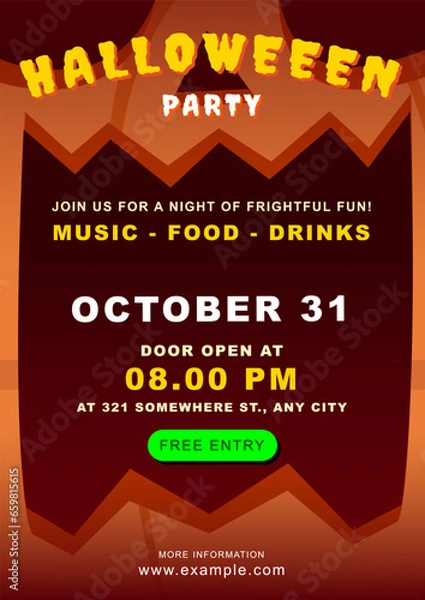Obraz Spooky Screaming Pumpkin Face Halloween Party Poster Layout Template - Announce your Halloween event with this eerie poster template. grinning, sinister pumpkin faces, and screaming Jack O' lantern.