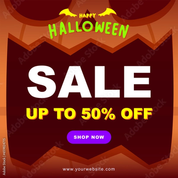 Obraz Spooky Screaming Pumpkin Face Halloween Party Square Layout Template : Promote your Halloween event with this eerie square pixel 1:1 template for social media. A sinister pumpkin faces.