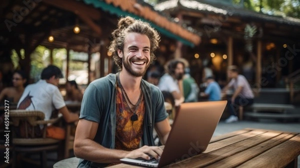 Fototapeta Bazaar Office Tales: Digital Nomads Explore the World while Working
