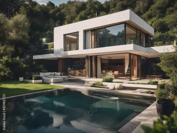 Fototapeta luxury home with pool. Generative AI