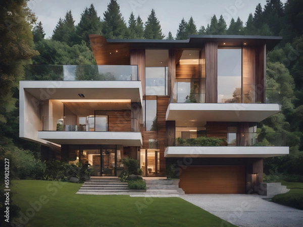 Fototapeta house in the garden. Generative AI