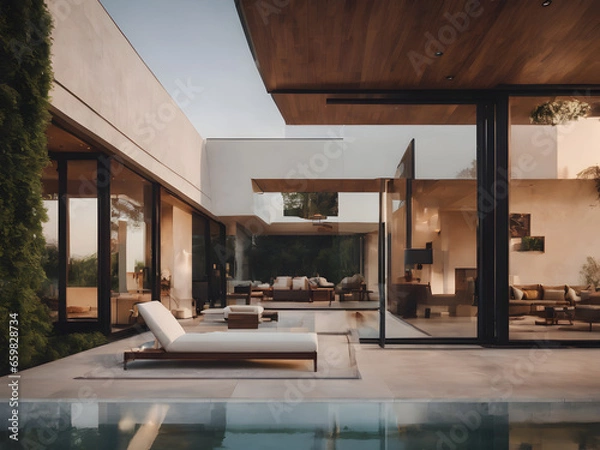 Fototapeta luxury villa with pool. Generative AI