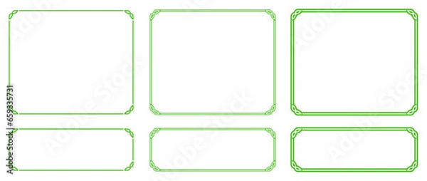 Fototapeta Vector green border frames. Shapes on white background. EPS for laser cutting, as elegant vintage web banners, doorplates, store signs, signboards, or labels 