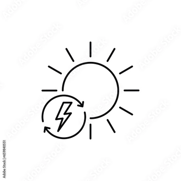 Fototapeta solar energy icon, charge power sun battery, sustainable eco resource, performance electric environment, thin line symbol on white background - editable stroke vector eps10