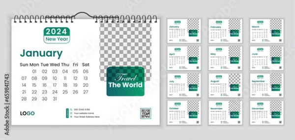 Fototapeta Vector colorful desk calendar design 2024