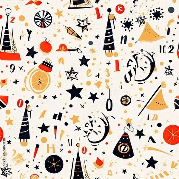 Obraz New Year style seamless pattern. AI Generated.