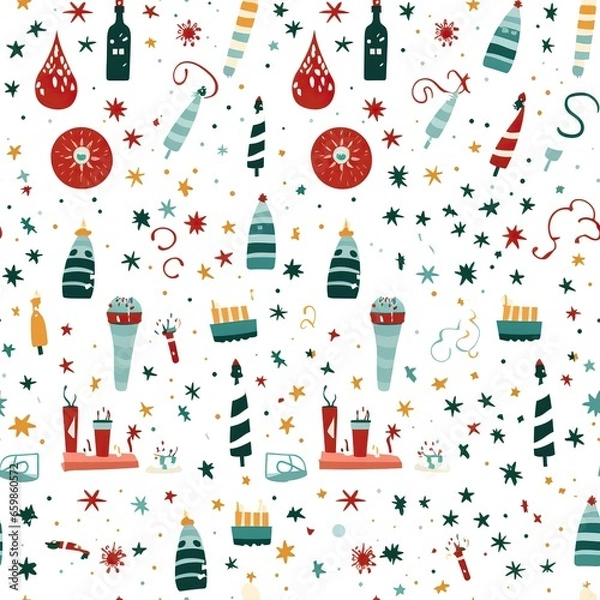 Fototapeta New Year style seamless pattern. AI Generated.