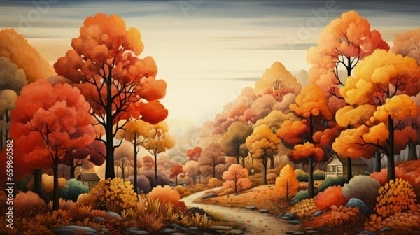 Fototapeta Multicolored autumn trees