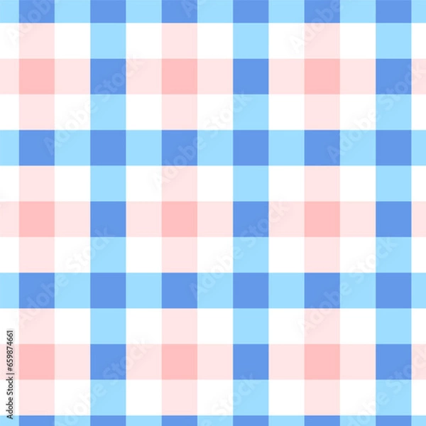 Fototapeta Pastel tablecloth gingham Vector Seamless Pattern. Pink and blue checker background. Cottagecore Garden design. Homestead Farmhouse Summer Graphic Background