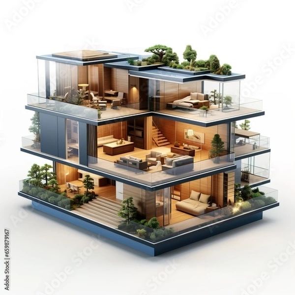 Obraz layout of a multi-storey house modern architecture and interior design