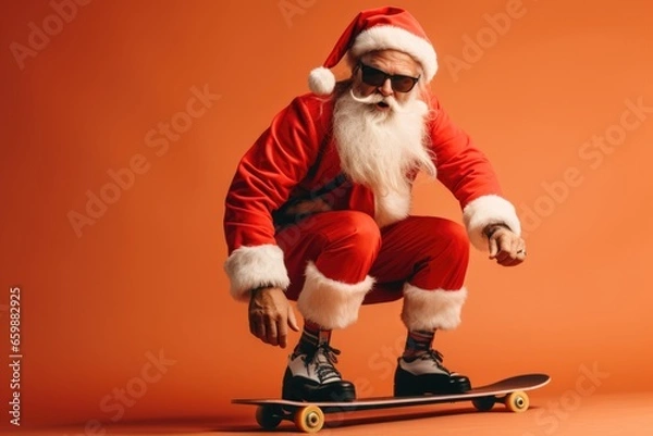 Obraz Santa Claus happily skateboards along