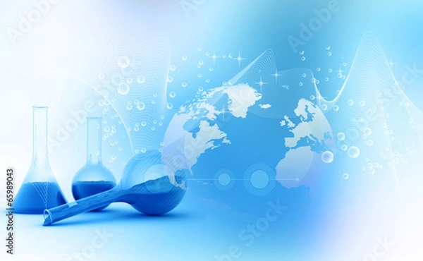 Obraz Digital earth with Chemical flask.