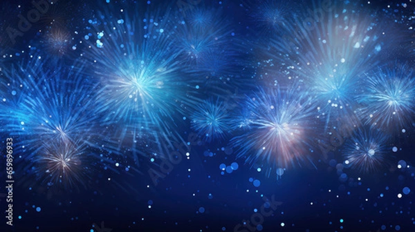 Fototapeta Blue and gold bokeh, spark for Christmas and  Happy New Year for background