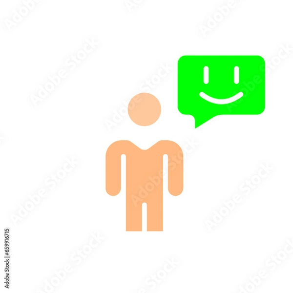 Fototapeta Man with cheerful emoji line icon. Communication, emoji, mood, chatting, online, internet, gadget. Vector color icon on white background for business and advertising.