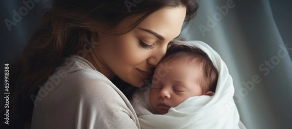 Obraz A mother embracing her infant in her hands