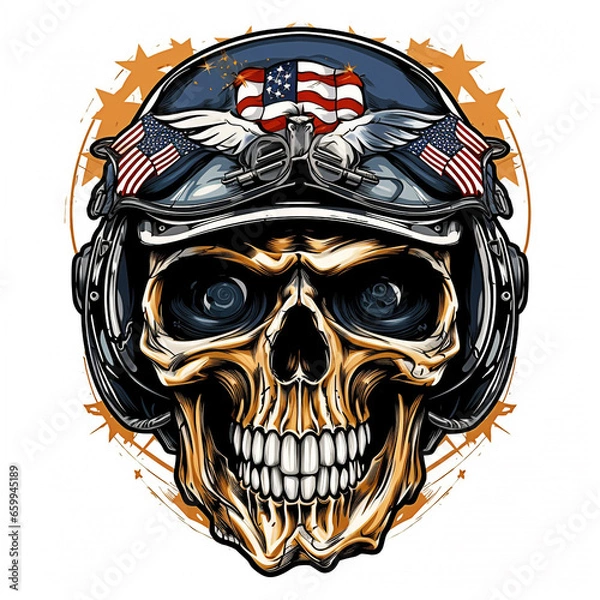 Fototapeta Skull soldier in helmet on white