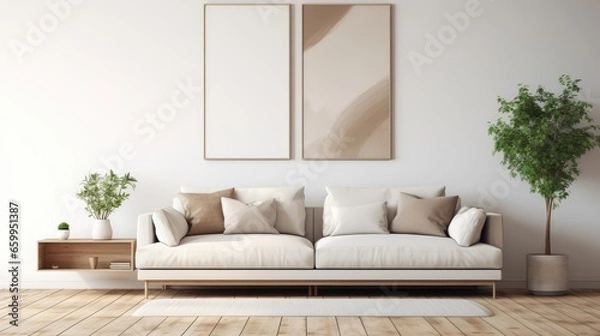 Fototapeta modern living room with sofa - generative ai