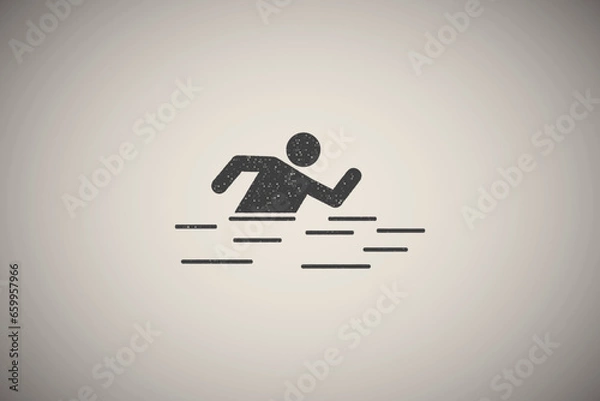 Obraz Man swimming adventure icon vector illustration in stamp style
