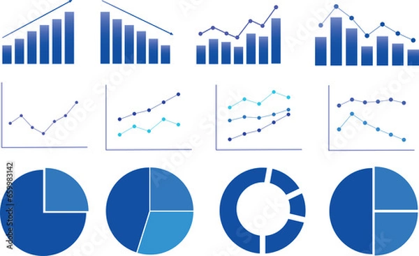 Fototapeta Icon set about graph business chart, Illustration of bar graph, line graph, pie graph.