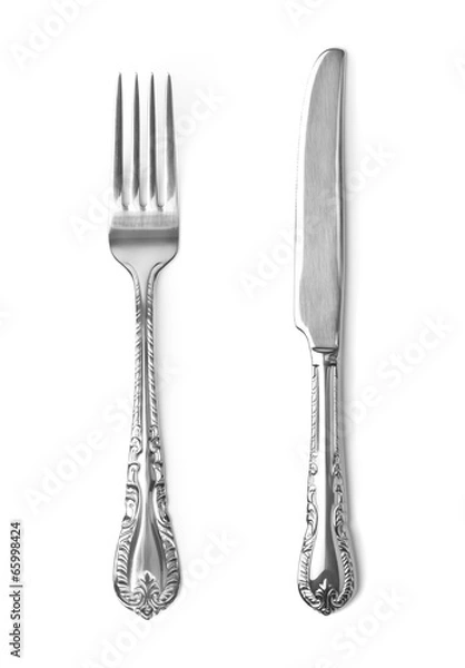 Obraz Vintage nóż i widelec na białym tle