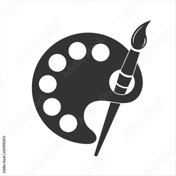 Obraz Painter palette and paint brush. icon vector