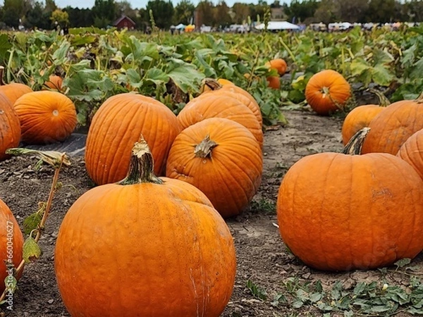 Fototapeta Seasonal pumpkins in a patch