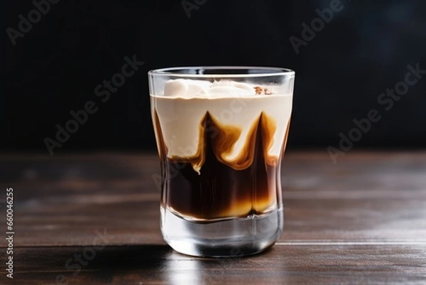 Fototapeta cold brewed coffee with cream in a transparent cup