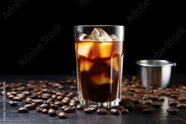 Fototapeta cold brew coffee in a glass with ice cubes