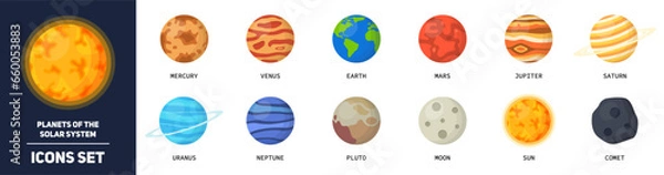 Obraz Planets of the solar system. Planets icons set. Vector illustration	