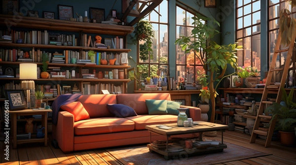 Fototapeta Illustration of the living room interior