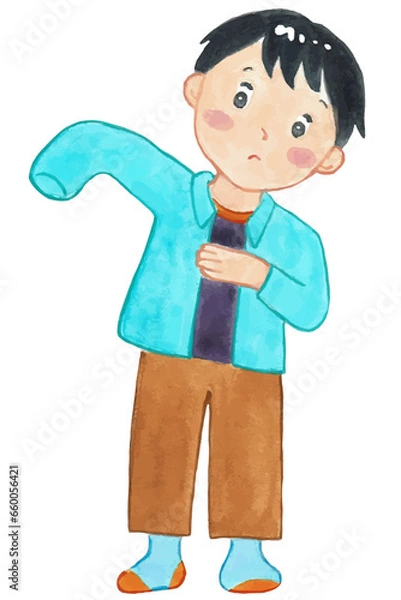 Fototapeta 水彩画の着替える男の子