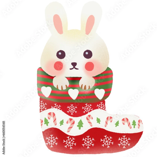 Fototapeta Rabbit in sock Christmas