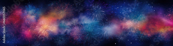 Obraz Joyful New Year's Eve Party Banner - Vibrant Celebration Illustration. Generative AI