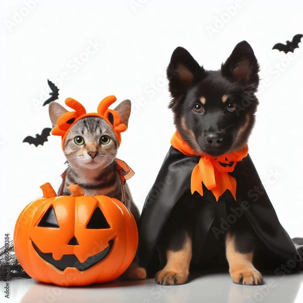 Fototapeta Cats and Dogs in Halloween Costumes